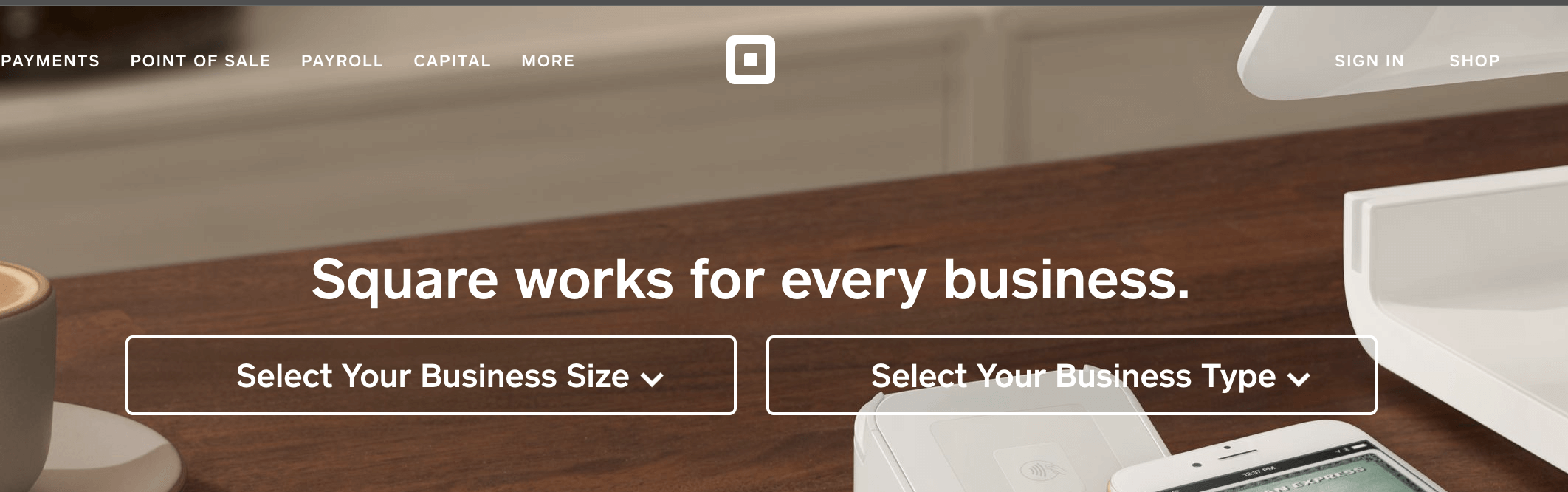 Square's landing page